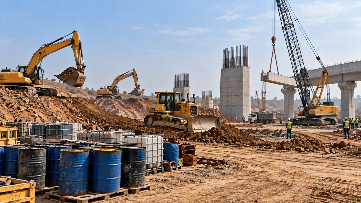 Construction and infrastructure used oil collection in India by BIOCIL, CPCB authorized recycler