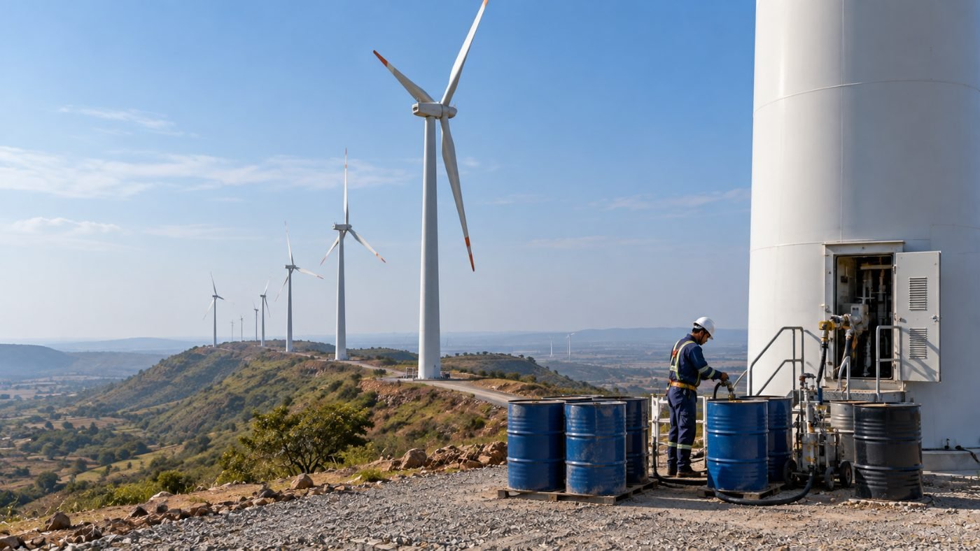 Wind farm gearbox and hydraulic oil collection in India by BIOCIL, CPCB authorized recycler